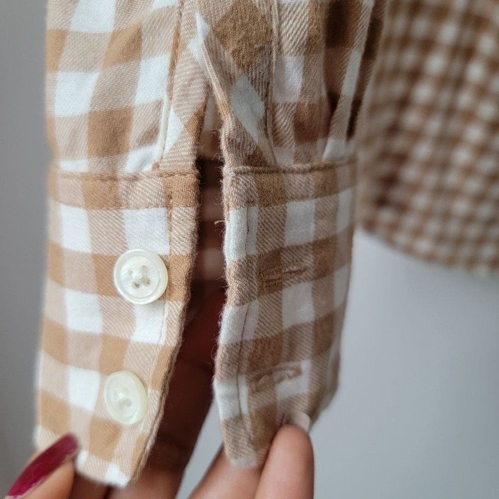 J. CREW Gingham Checked Camel White Long Sleeves Size X-Small - Picture 9 of 10
